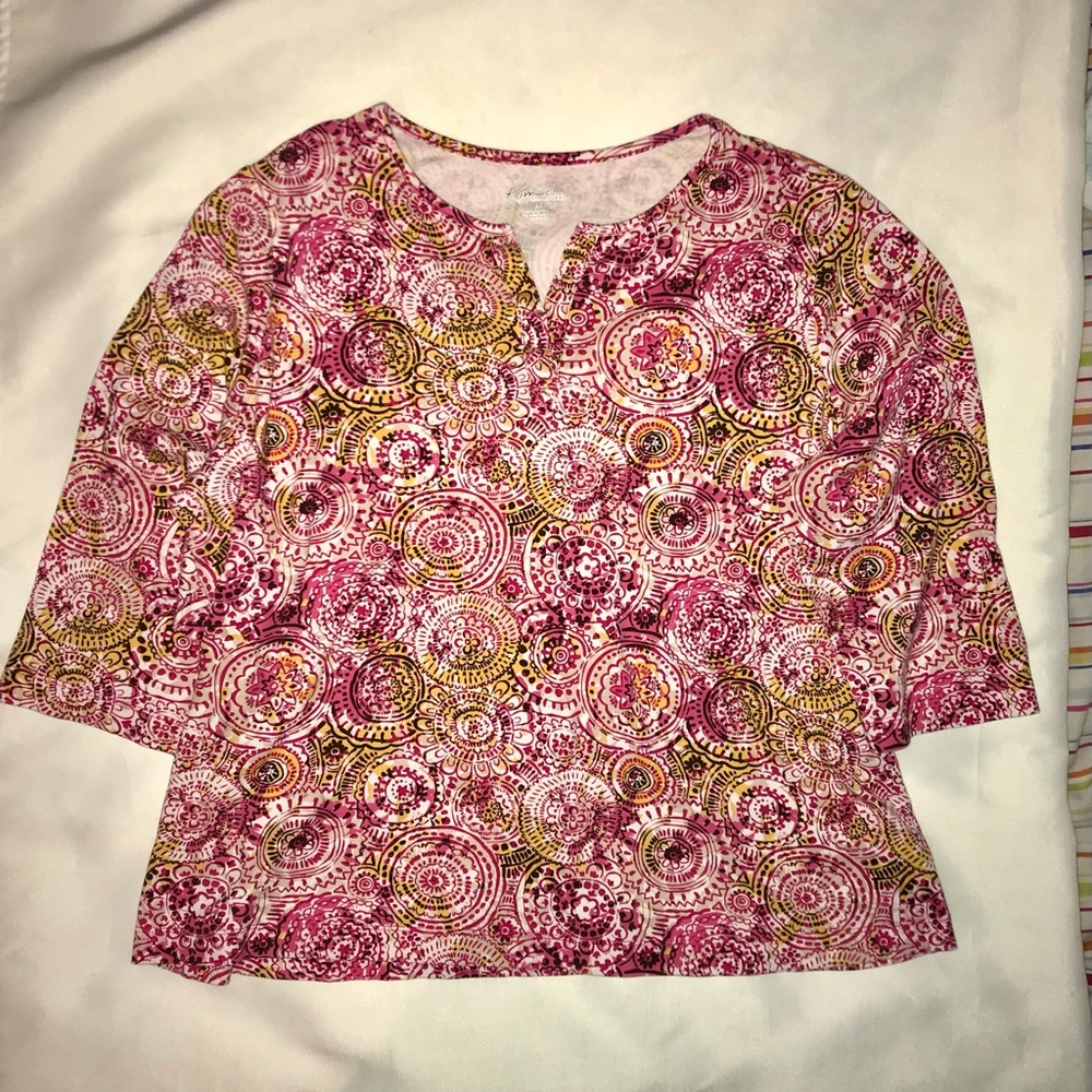 Kim Pink Patterned 3/4 Sleeve Top